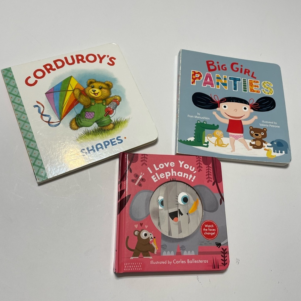 Lot of 3 Young Kids Story Books, Big Girls Panties/ I Love You Elephant, Shapes